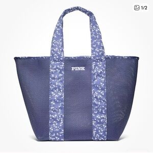 NWT! PINK Victoria's Secret mesh tote pool beach bag purple/blue floral print